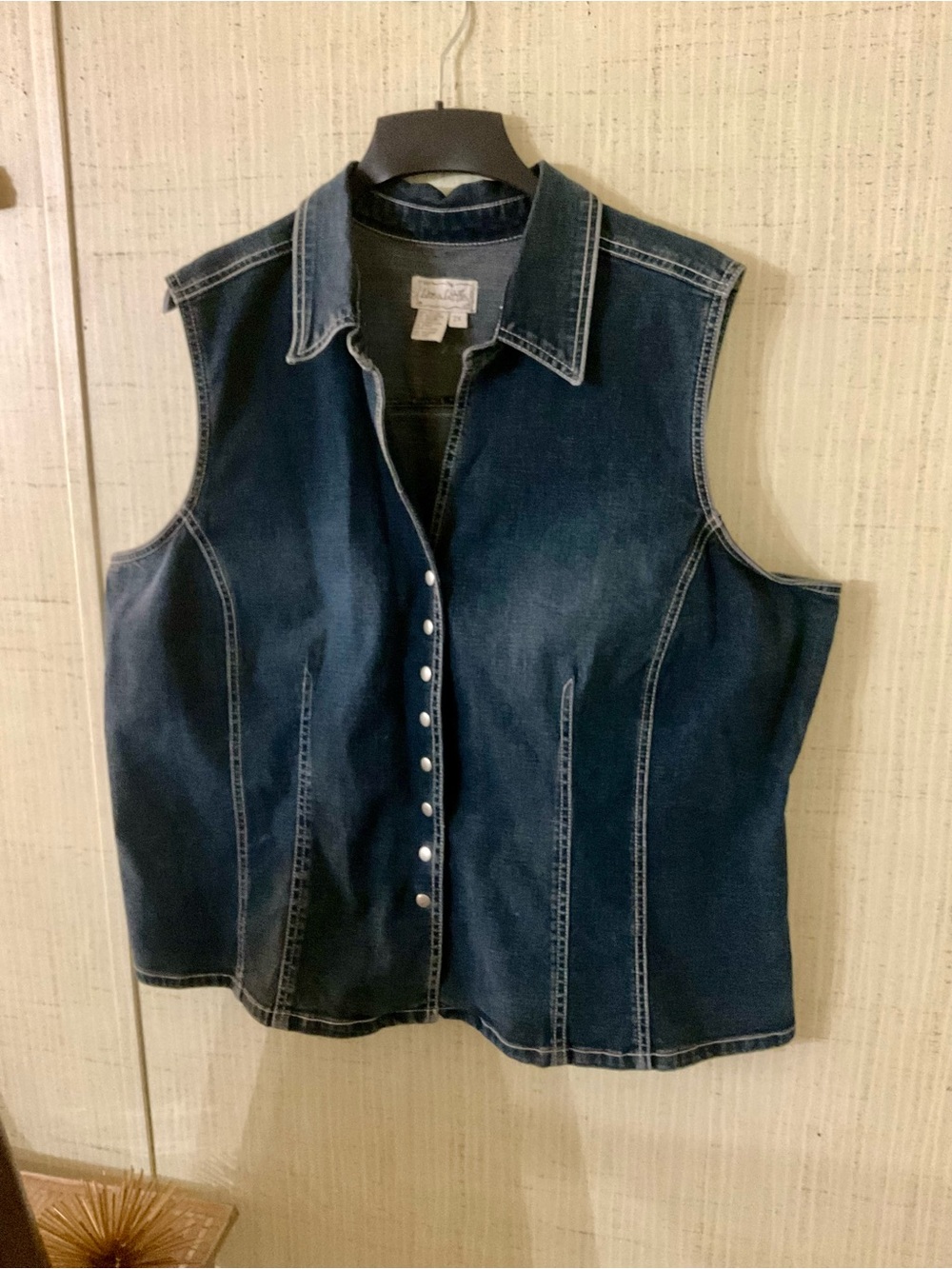 Vintage Live A Little Denim Blue Jean Vest Wms Sz 2X B36 - Picture 2 of 10